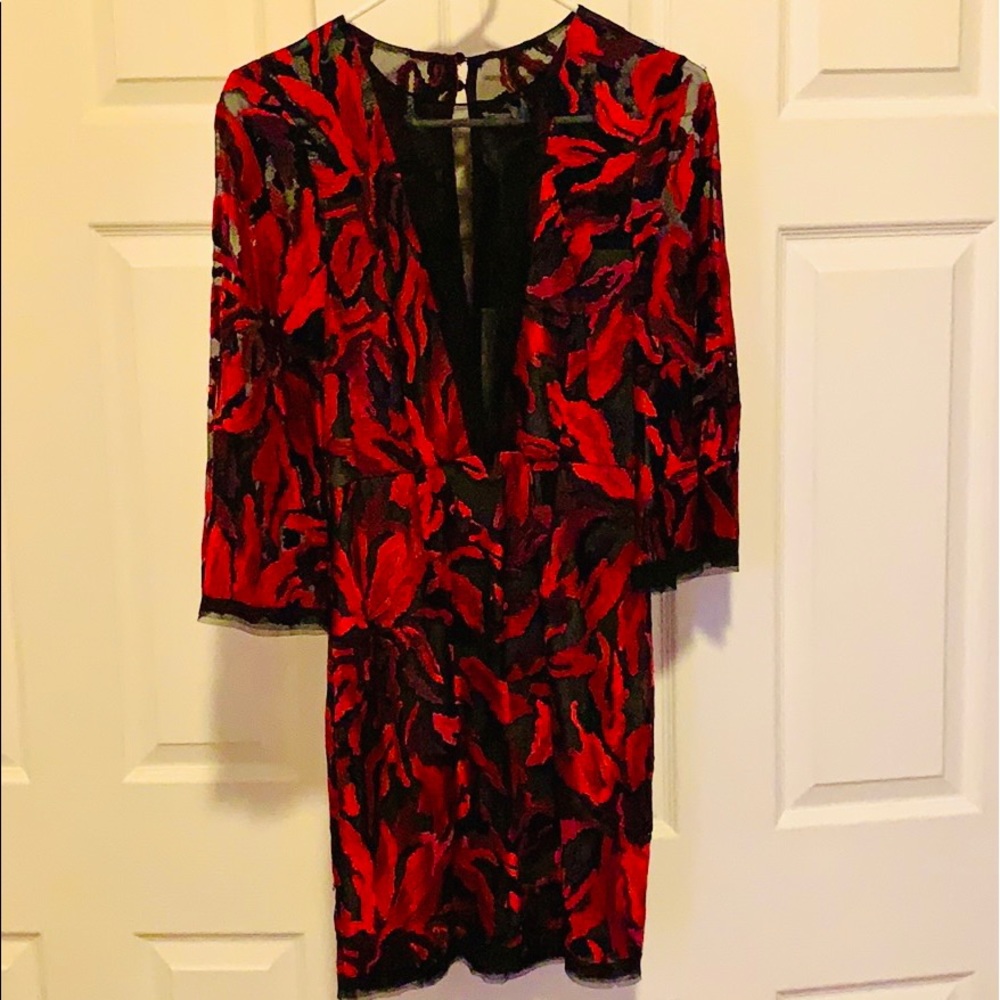 Stunning Black & Red Deep V Cocktail Dress